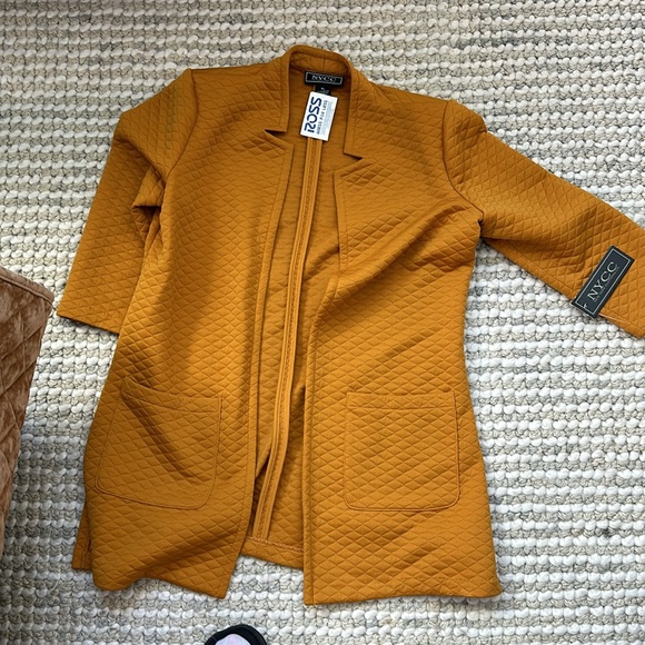 NYCC Womens Open Front Quilted Jacket Size Large Petite Mustard Yellow NWT - Picture 3 of 5
